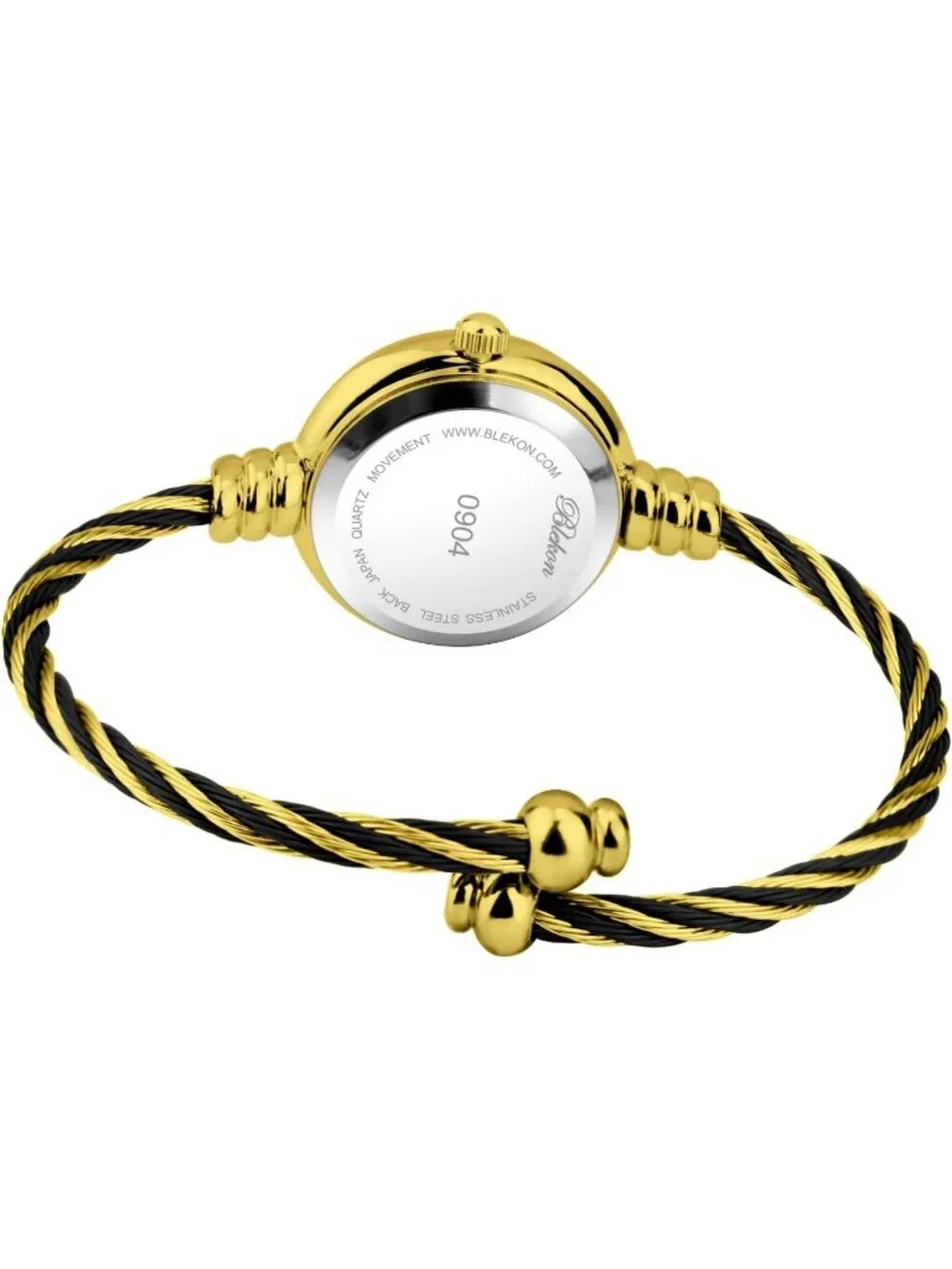Womens Gold And Black Analog Cable Cuff Arabic Numbers Rhinestone Bracelet Watch